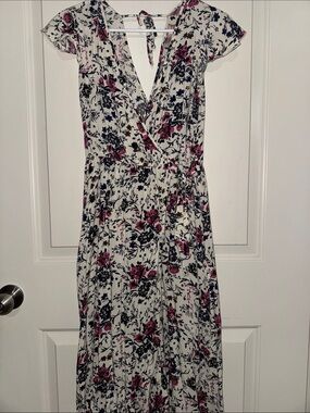 Floral Cream Wrap Maxi Dress with Pink and Navy Print